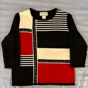 Alfred Dunner Black, Red, and Cream Sweater